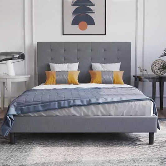 ALEXANDRA Double Size Grey Fabric Bed