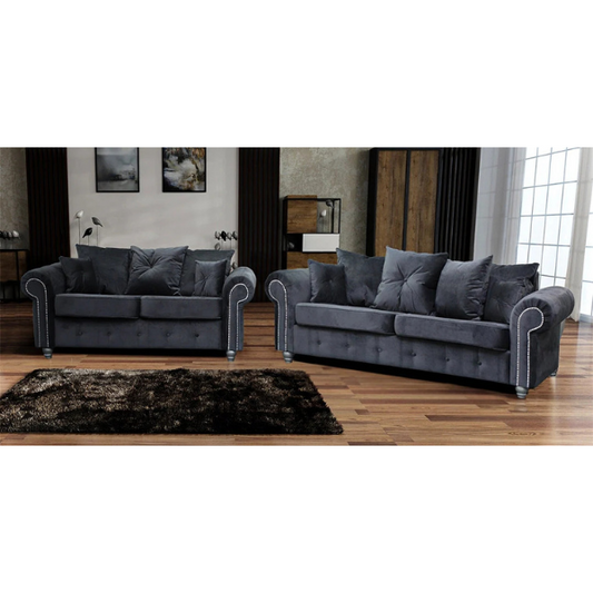 ASHWIN GREY VELVET SOFA SET 3+2 seater