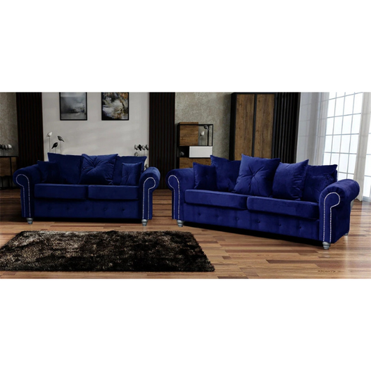 ASHWIN BLUE VELVET SOFA SET 3+ 2 Seater